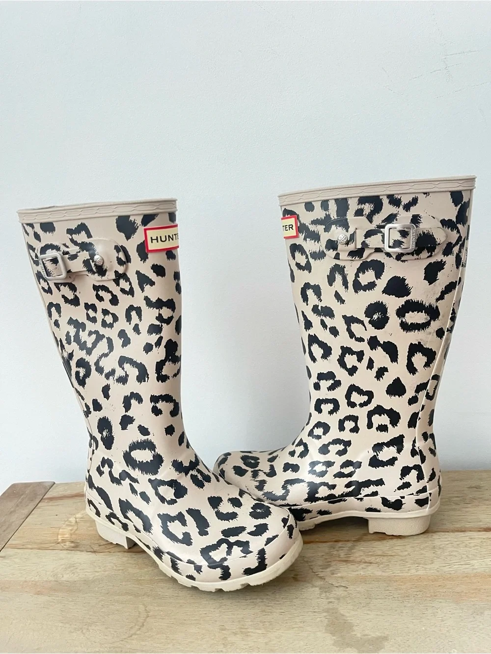 Hunter Kid’s Leopard Print Rain Boots - Beige/Black